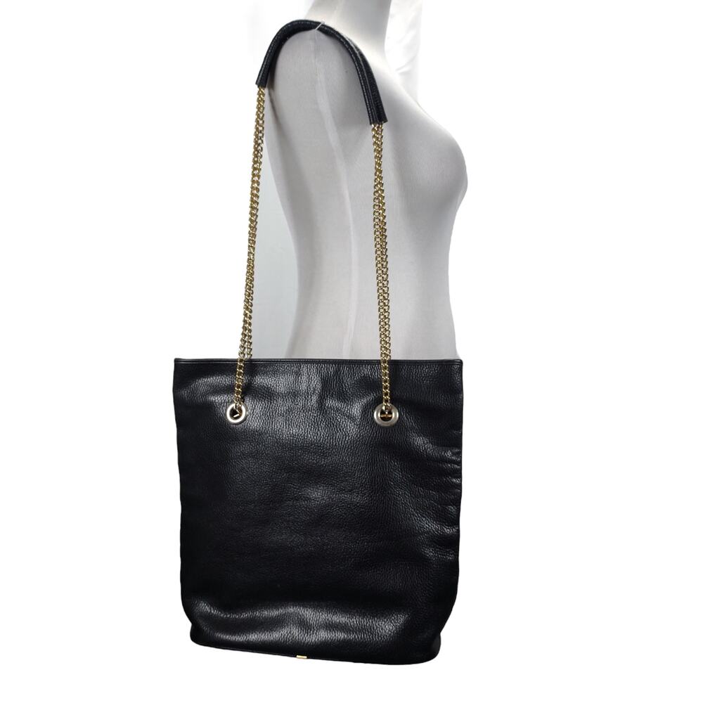 Vintage i Santi Black Leather Chain Strap Tote Bag Made in Italy Large
